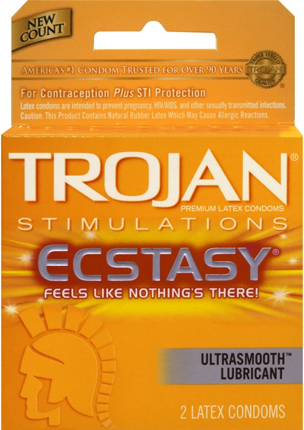 Trojan Condom Stimulations Ecstasy Lubrciated 2 Pack