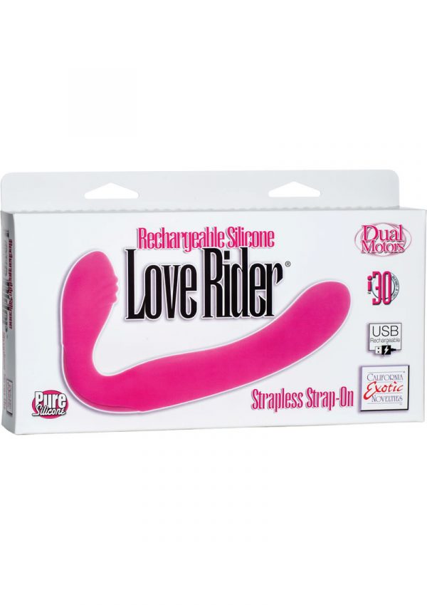 Love Rider Rechargeable Silicone Strapless Strap On Waterproof Pink 7.75 Inch