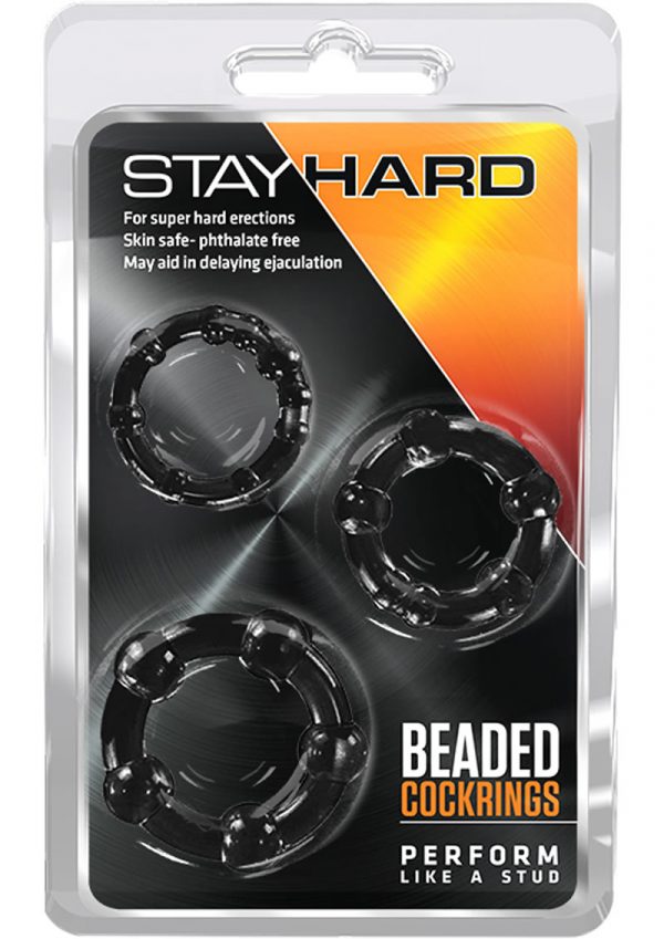 Stay Hard Beaded Cockrings Black 3 Each Per Set