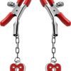 Master Series Charmed Heart Padlock Nipple Clamps Red