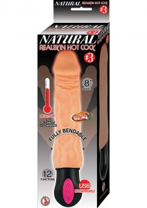 Natural Realskin Hot Cock #3 USB Rechargeable Warming Realistic Vibrator Waterproof Flesh 8 Inch