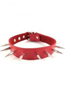 Rouge Adjustable Spiked Collar Leather Red