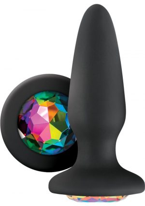 Glams Silicone Anal Plug - Black Rainbow Gem