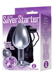 The Silver Starter Jeweled Round Plug Stainless Steel Violet Gem 2.8 Inch