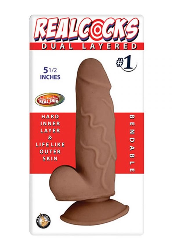 Realcocks Dual Layered 01 Bendable Dildo Waterproof Brown 5.5 Inch