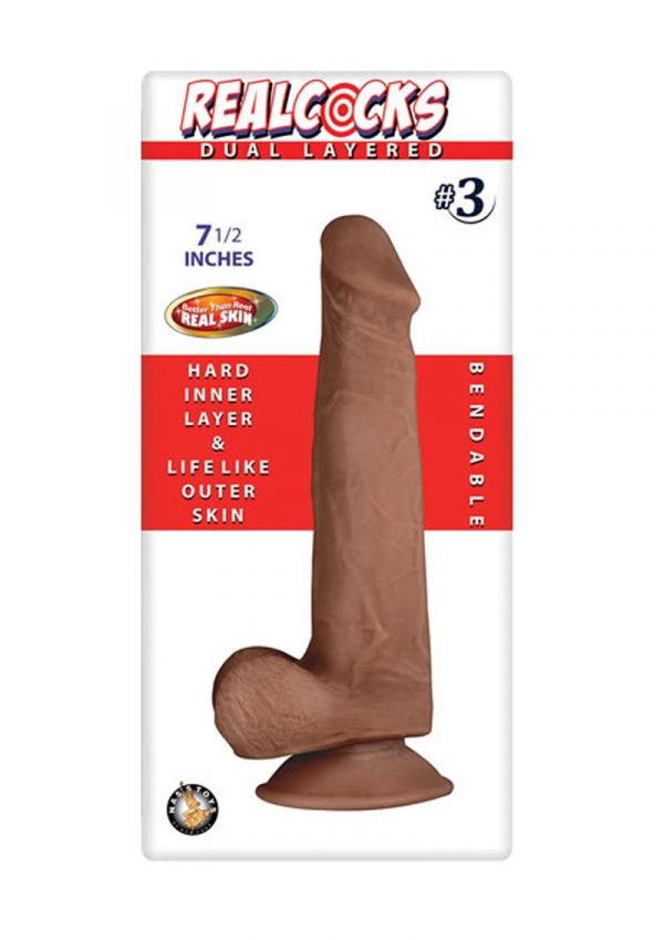 Realcocks Dual Layered 03 Bendable Dildo Waterproof Brown 7.5 Inch