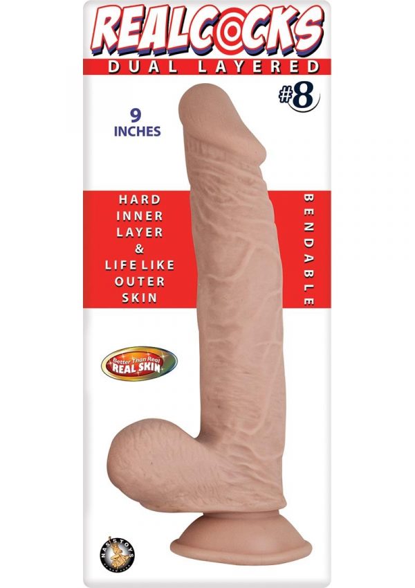 Realcocks Dual Layered 08 Bendable Dildo Waterproof Flesh 9 Inch