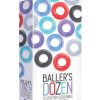 The 9`s Baller`s Dozen Cock Rings Assorted Colors 12 Individually Wrapped Per Box