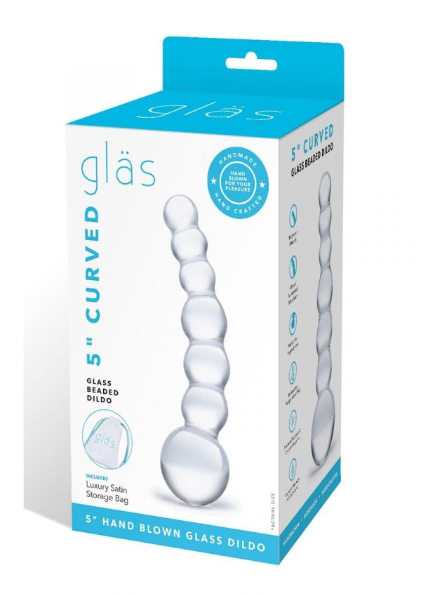 Curved Beaded Dildo Glass Clear 5 Inches