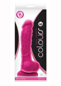 Colours Dual Density 8in Pink Silicone Dildo With Balls Realistic Non-Vibrating Suction Cup Base