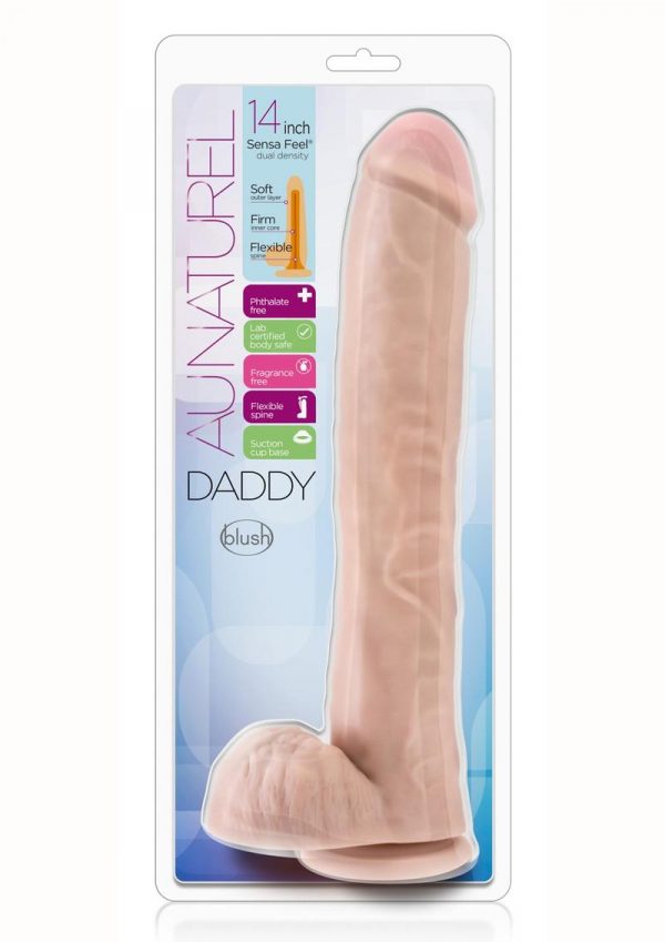 Au Naturel Daddy Dildo With Balls 14in - Vanilla