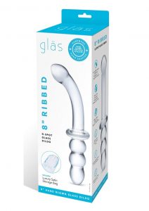 Glas Ribbed G Spot Glass Dildo 8 Inches Clear