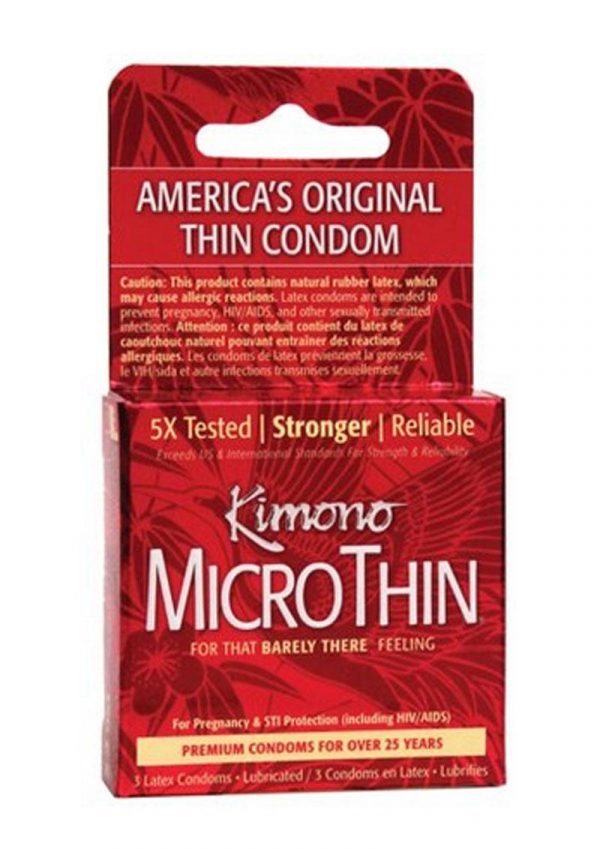 Kimono Microthin Ultra Thin Premium Lubricated Latex Condoms 3-Pack