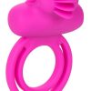 Silicone Rechargeable Dual Clit Flicker Vibrating Cockring Multispeed Waterproof Pink