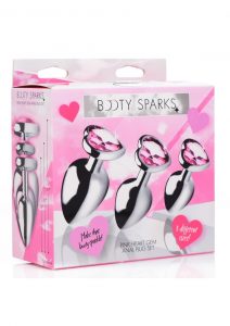 Booty Sparks Pink Heart Gem Plug Set 3 Piece Kit Nickel Free