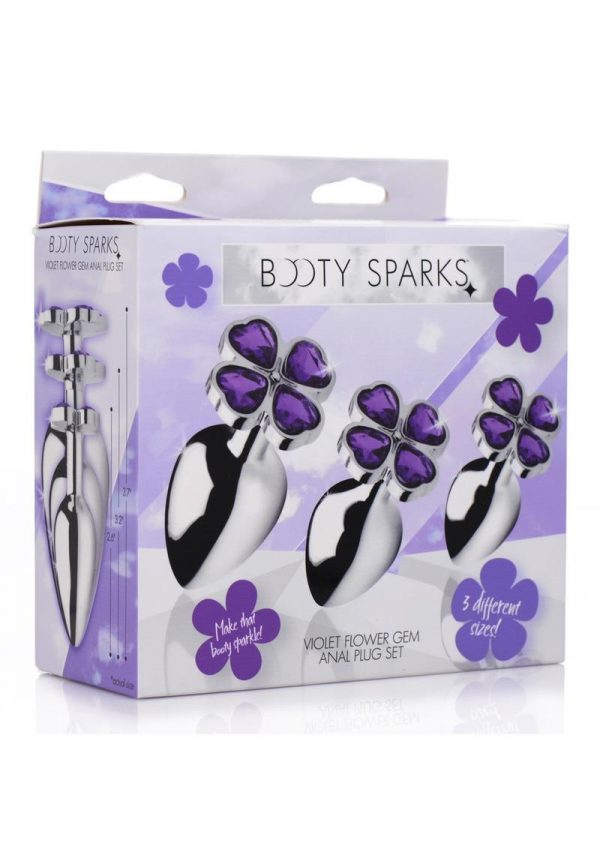 Booty Sparks Violet Flower Gem Plug Set 3 Piece Kit Nickel Free
