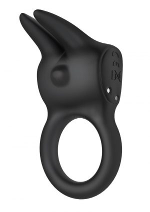 The Rabbit Love Ring Silicone Couples Ring USB Rechargeable Waterproof Black
