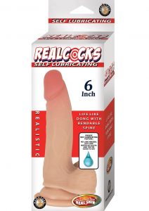 RealCocks Self Lubricating Bendable Realistic Dildo With Balls Waterproof Flesh 6 Inches