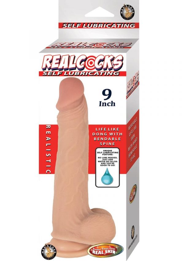 RealCocks Self Lubricating Bendable Realistic Dildo With Balls Waterproof Flesh 9 Inches
