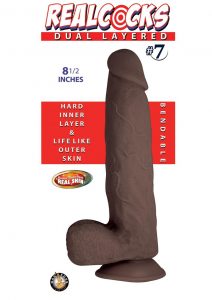 Realcocks Dual Layered #7  Bendable Realistic Dong Waterproof 8.5 Inches  Dark Brown