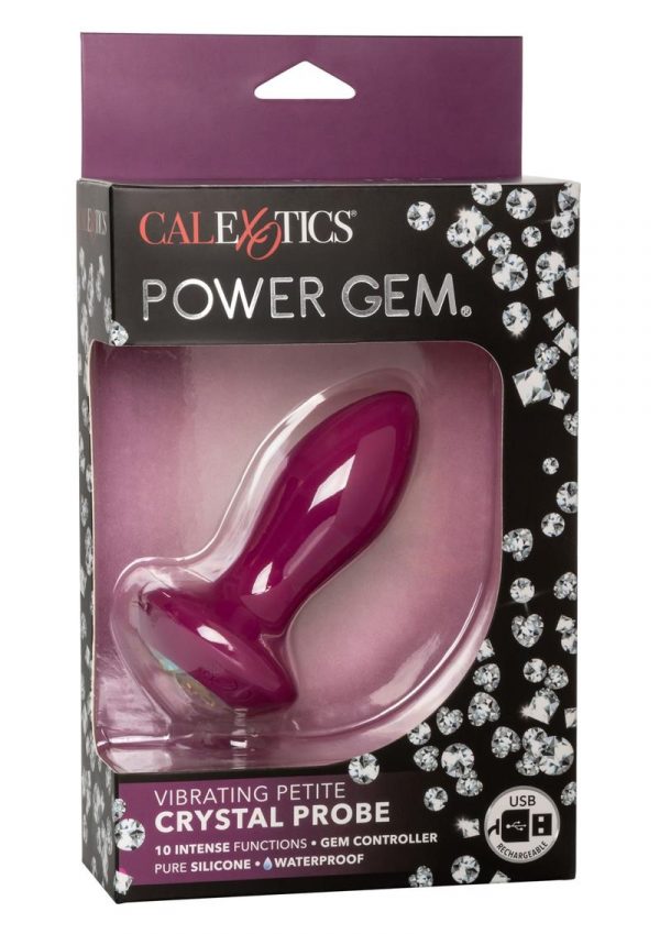 Power Gem Vibrating Petite Crystal Probe Silicone Anal Plug Waterproof USB Rechargeable Purple