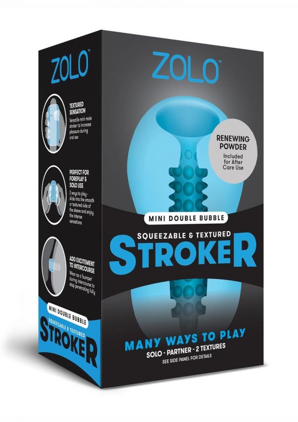 Zolo Squeezable and Textured Mini Double Bubble Male Masurbator Non Vibrating Blue