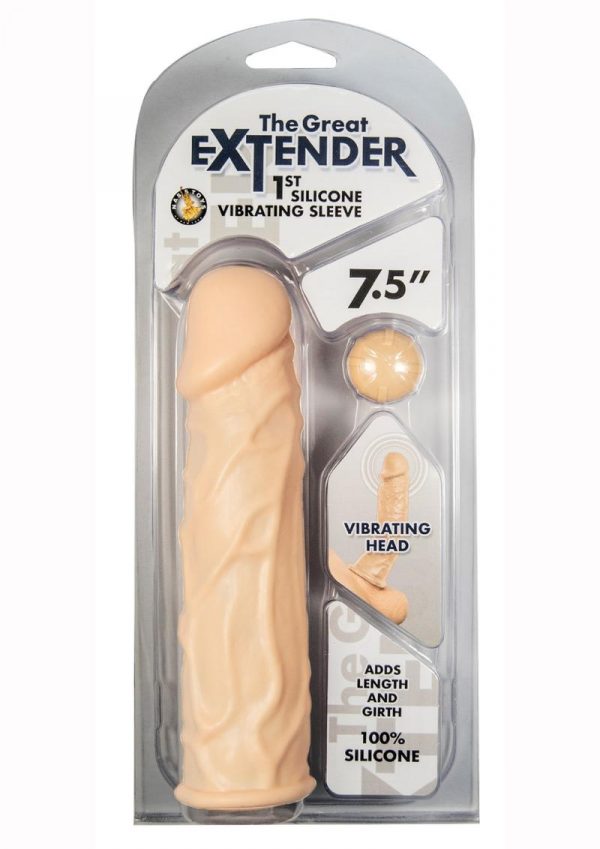 Great Extender 1st Silicone Vibrating Sleeve 7.5in - Vanilla