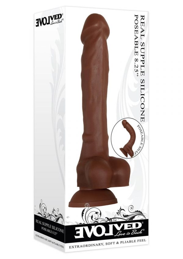 Real Supple Poseable Dildo With Balls 8.25 in - Chocolate