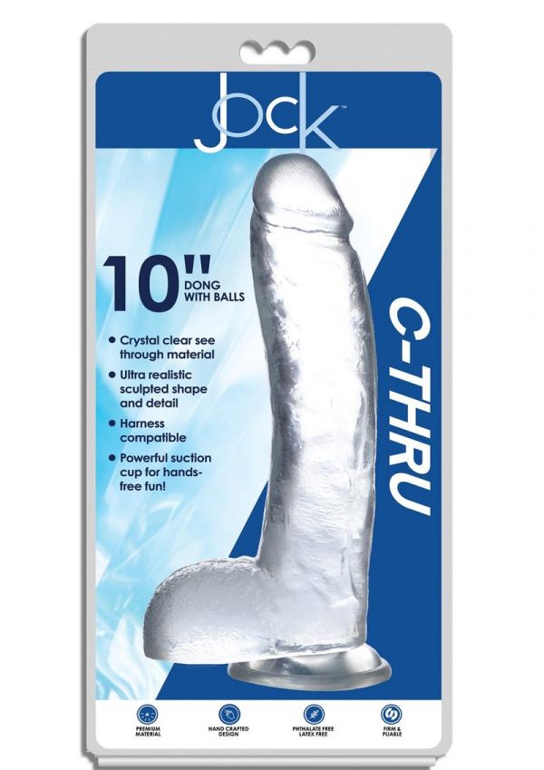 Jock C-Thru Realistic Dong With Balls 10in - Clear