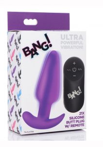 Bang! 21x Vibrating Silicone Rechargeable Butt Plug With Remote Control - Purple