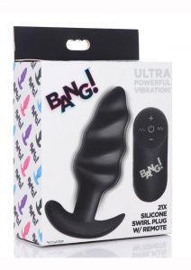 Bang! 21x Vibrating Silicone Rechargeable Swirl Butt Plug With Remote Control - Black