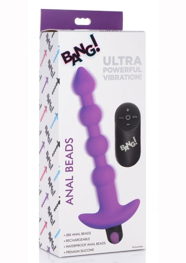 Bang! Vibrating Silicone Rechargeable Anal Beads With Remote Control - Purple