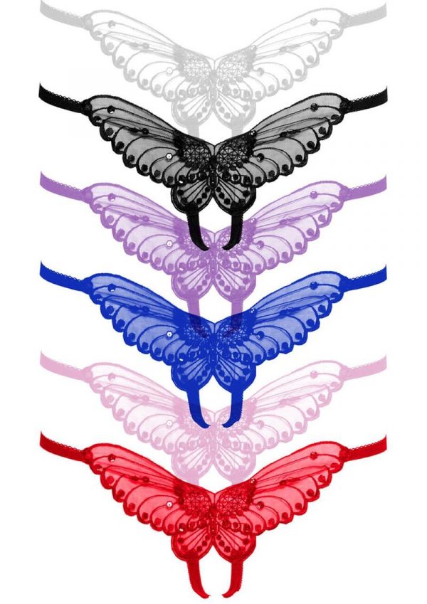 Leg Avenue Butterfly Crotchless With Pearl Sequin Detail (12 Pack) - O/S - Assorted
