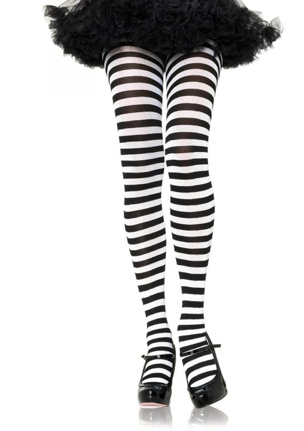 Leg Avenue Striped Tights - Plus Size - Black/White