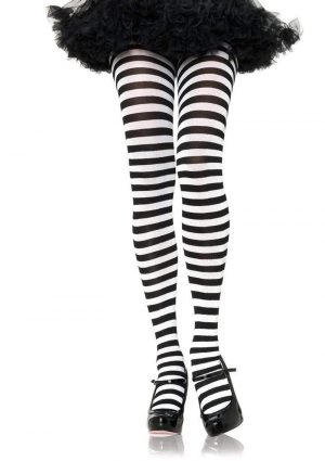 Leg Avenue Striped Tights - 3X-4X - Black/White