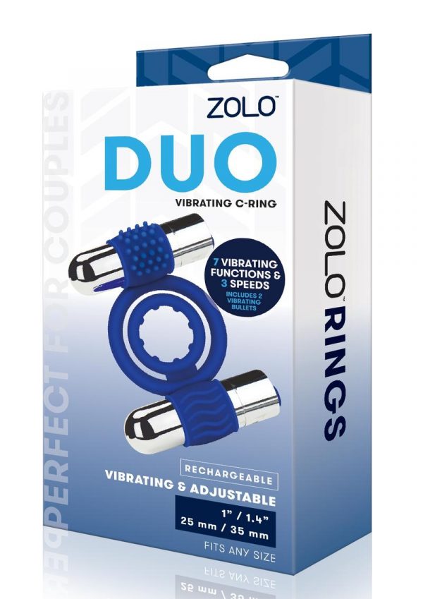 Zolo Rechargeable Duo Vibrating Silicone Cock Ring - Navy/Silver