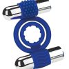 Zolo Rechargeable Duo Vibrating Silicone Cock Ring - Navy/Silver