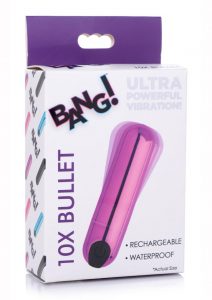 Bang 10X Vibrating Metallic Silicone Rechargeable Bullet Vibrator - Purple