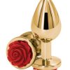 Rear Assets Rose Aluminum Anal Plug - Medium - Red/Gold