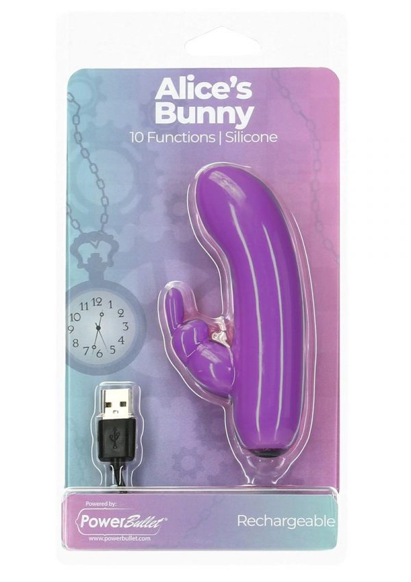 PowerBullet Alice`s Bunny Silicone Rechargeable Rabbit - Purple