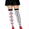 Leg Avenue Harlequin and Heart Thigh High - O/S - White/Red/Black
