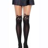 Leg Avenue Black Cat Spandex Opaque Pantyhose with Sheer Thigh Accent - O/S - Black/Nude