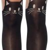 Leg Avenue Black Cat Spandex Opaque Pantyhose with Sheer Thigh Accent - O/S - Black/Nude