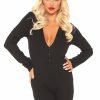 Leg Avenue Cozy Brushed Rib Long Johns with Cheeky Snap Closure Back Flap - Medium/Large - Black