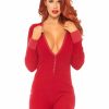 Leg Avenue Cozy Brushed Rib Long Johns with Cheeky Snap Closure Back Flap - XLarge - Red