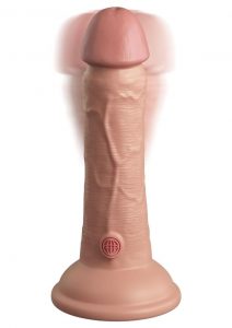 King Cock Elite Dual Density Vibrating Rechargeable Silicone Dildo with Remote Control Dildo 6in - Vanilla