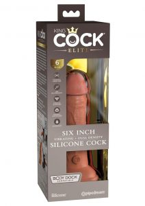 King Cock Elite Dual Density Vibrating Rechargeable Silicone Dildo with Remote Control Dildo 6in - Caramel