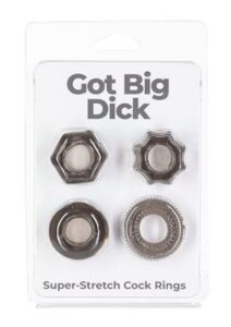 PowerBullet Got Big D Super Stretch Cock Rings (4 pack) - Black