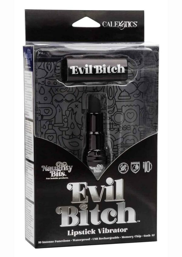 Naughty Bits Evil Bitch Lipstick Rechargeable Silicone Vibrator - Black