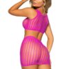 Leg Avenue Crochet Net Tank Crop Top and Mini Skirt (2 pieces) - O/S - Neon Pink